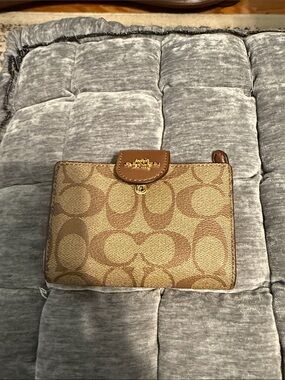 Coach Monogram Canvas Zip Snap Wallet in Brown and Tan